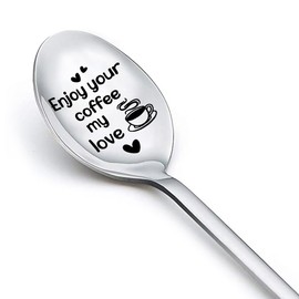 Christmas Gifts for Husband Wife Boyfriend Girlfriend Coffee Spoon Gift for Couples Anniversary Birthday Gifts for Women Men Enjoy Your Coffee My Love Spoon Gifts for Coffee Lover