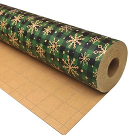 FIEHALA Kraft Reversible Christmas Wrapping Paper Jumbo Roll - Green Buffalo Plaid & Snowflakes Patterns - 17 inches x 100 Feet,Cut line on Reverse