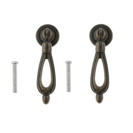 dophee 2-Pack Vintage Cabinet Tear Drop Pull Knobs, Decorative Antique Bronze Pendant Pulls with Mounting Screws for Cabinet Drawer Closet Dresser Furniture, 2.72"x0.79"