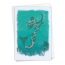 The Best Card Company - 1 Fun Birthday Greeting Card - Mythical Kids Bday Notecard with Envelope - Mermaid Quotes C6824DBDG