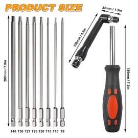 yoivkgo Torx Bit Set Long, T8-T40, 8 Pieces, 200 mm, Handle and Wrench, Electric Screwdriver (Average Size)
