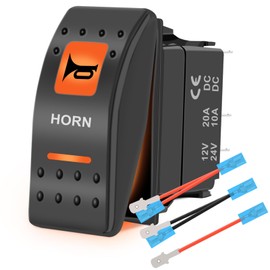 HOKAAER Momentary Horn Rocker Switch Waterproof 12V/20A 24V/10A 5Pin SPST Mom (ON)-Off Horn Switch Orange Backlit, with Jumper Wires Set for Car Truck Marine Boat RV SUV ATV UTV