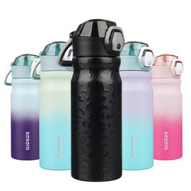 BJPKPK 18oz Insulated Water Bottle With Straw Stainless Steel Double Wall Water Bottles BPA-Free Leak Proof Thermos With Lockable Flip Lid And Soft Silicone Spout,Black Leopard