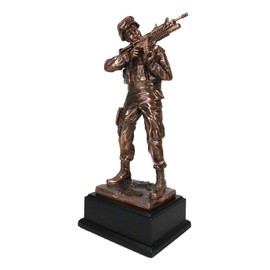 Ebros Gift Men of Duty Decorated Marine Army Soldier Aiming with Rifle Statue 11.5" Tall in Bronze Electroplated Resin Finish As Civil Servant Hero War Veteran Patriotic Decor Figurine