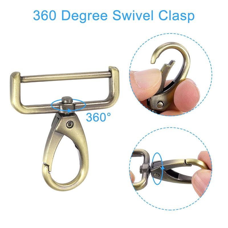 sourcing map 2Pcs Swivel Clasps Hook, 38mm(1-1/2 Inch) D Ring
