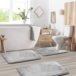 Lifup Badematte 3er Set, Weiche rutschfeste Mikrofaser Wasserabsorbierend Badezimmermatte Duschvorleger, 2 Badezimmer Teppiche, 1 Toilettenmatte Schwarz