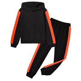 Fuermos Kids Girls Clothes 2 Piece Outfits Colorblock Casual Hoodies Long Sleeve Fashion Sweatshirts and Sweatpants, Black, 7-8 Years