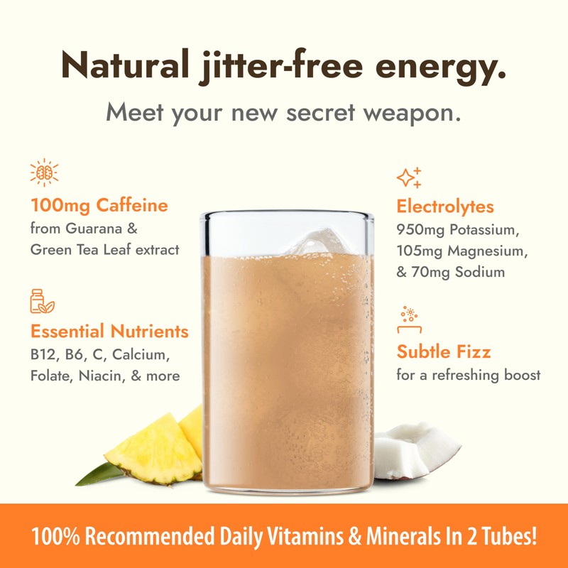 Zipfizz Daily Energy Drink Powder, Pina Colada, 20 Pack |