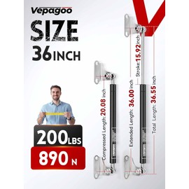 Vepagoo 36 Inch 200LB/890N Gas Struts Shocks Spring for RV Bed Heavy-Duty Lid Box Trailer Cover Hatch Door Basement Door Prop Lift Support with L Mounting Brackets, Set of 2
