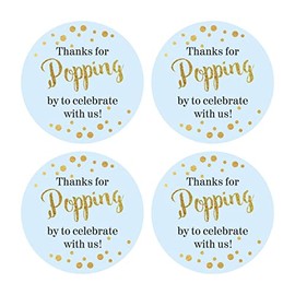 50 Count 2" Round Thanks for Popping by Stickers Candy Popcorn Favor Stickers for Baby Shower Party Decoration (Blue)