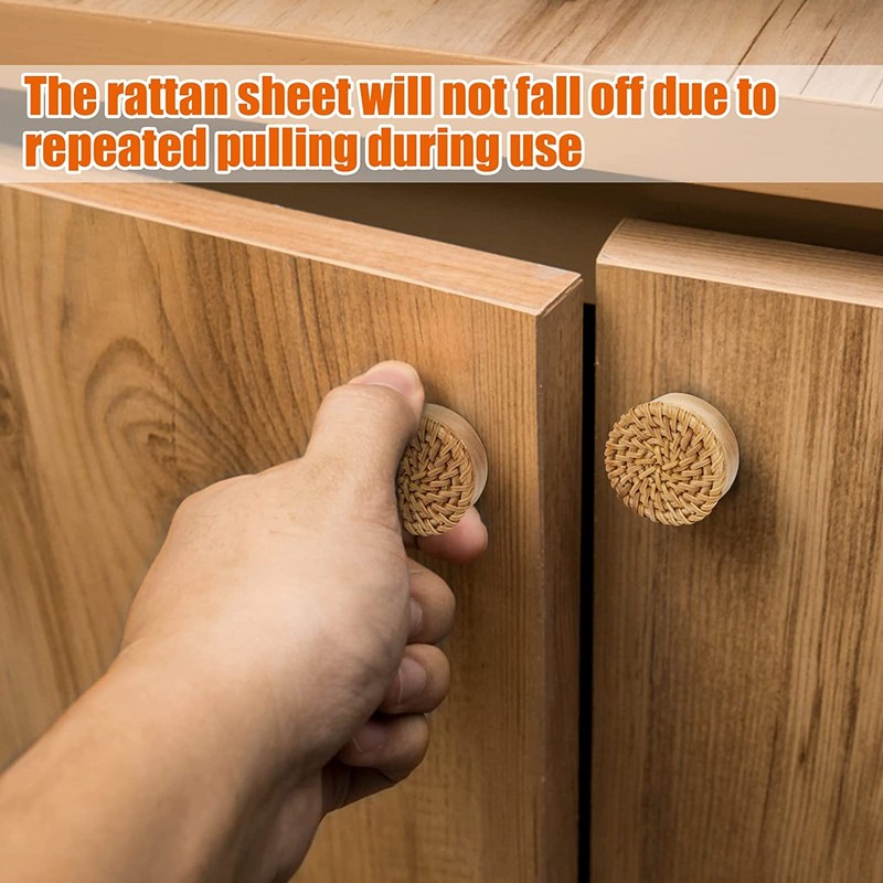 ANPHSIN 24 Pack Boho Rattan Cabinet Dresser Knobs- Durable Beech