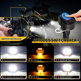 LEDOPPO Motorcycle Fog Lights,LED Auxiliary Spot Driving Light Strobe 60W 6000LM, with Amber DRLs,270° Side Shooter, Switch, Wiring Harness Kit, for ADV/Adventure Touring Sport Cruiser Motor UTV