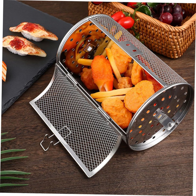 Mipcase Stainless Steel Rotisserie Grill Basket with Movable Door Versatile