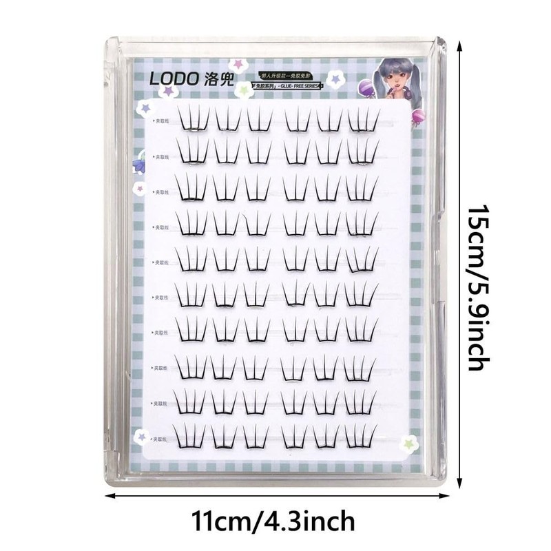 アニメスタイルの粘着式まつげクラスター - ブラック合成繊維まつげ、自然な外観、60個のクラスターエクステンション
