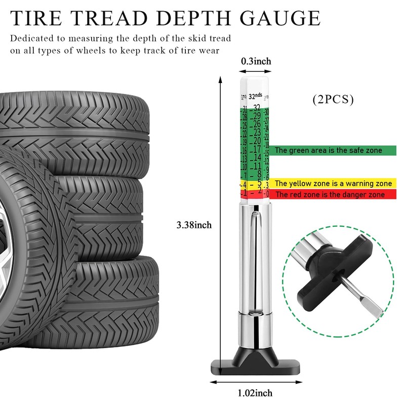 Yourkar 2 PCS Car Tire Tread Depth Gauge, Tire Depth