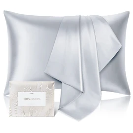 100% Pure Mulberry Silk Pillowcase for Hair and Skin - Allergen Resistant Dual Sides,600 Thread Count Silk Bed Pillow Cases with Hidden Zipper,1pc (King, Gray)