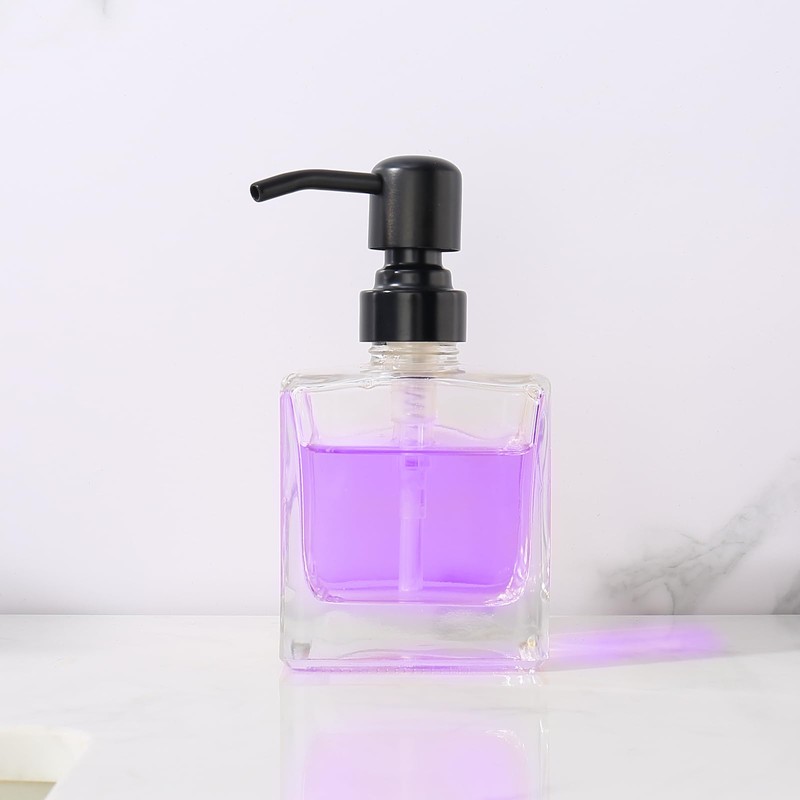 Ximlike Square Bathroom Soap Dispenser Black, 8.4 oz Glass Bottles