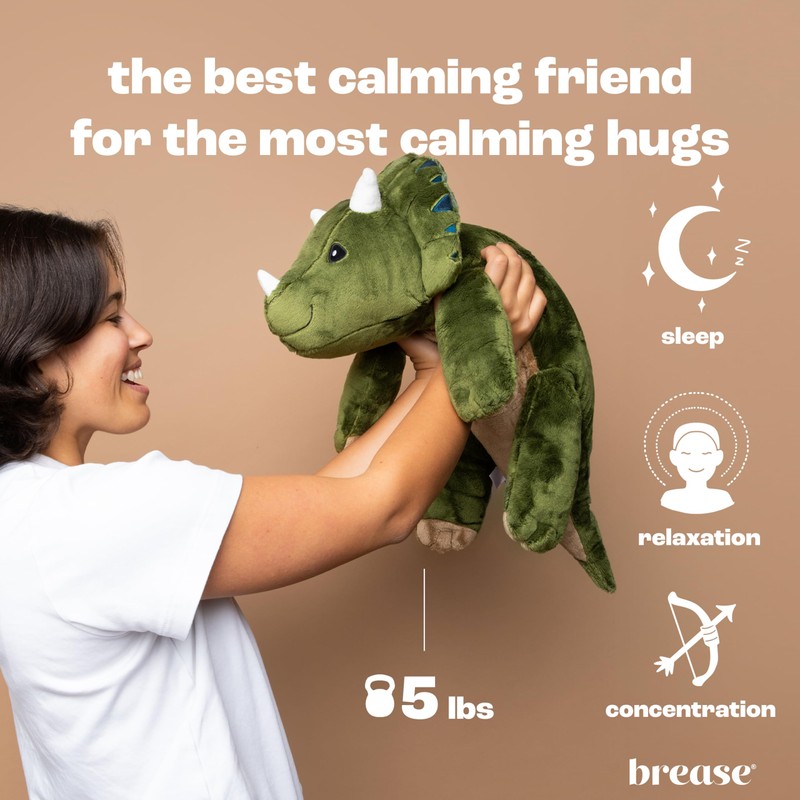 Brease Weighted Stuffed Animal - Green Dinosaur 25", 5 lbs,