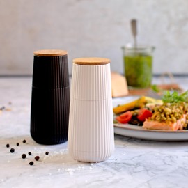AdHoc Scape Salt & Pepper Mill Set - Salt & Pepper Grinders with Ultra-Sharp Grinding Mechanisms - Refillable Mills & Spice Shakers with Adjustable Grinding - Black & White