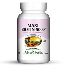 Maxi Health Biotin 5000 mcg – Hair Skin and Nails Vitamins for Women & Men – High Potency Vitamin B7 Supplement for Hair Growth, Strong Nails & Healthy Skin – Kosher, Doctor Formulated – 120 Capsules