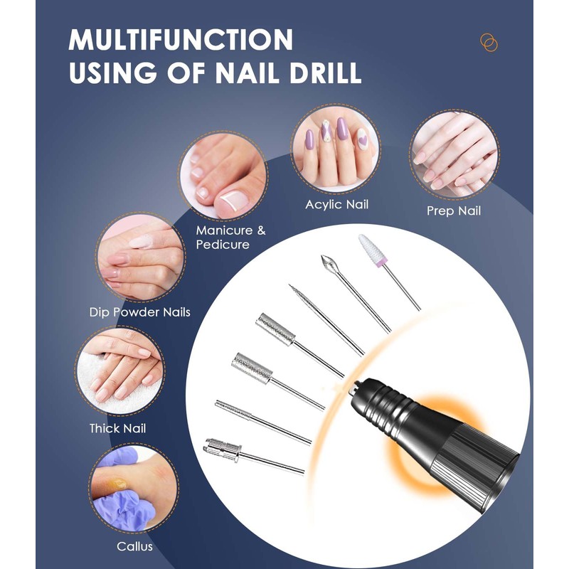 Portable Nail Drill Electric File: 40000RPM Professional Nail E-File for