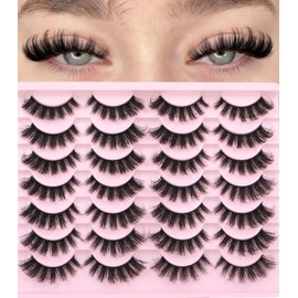 ALICROWN HAIR Strip Lashes Natural Look False Eyelashes D Curly Wispy Eyelashes Long Volume Faux Mink Lashes 14 Pairs Russian Fake Eyelashes