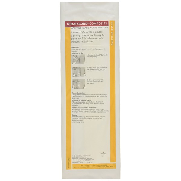 Medline Stratasorb Composite Composite Adhesive Island Wound Dressings, 4" x 14" (Pack of 10)