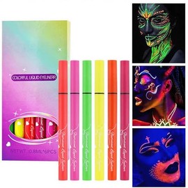6 Stück UV Neon Körperfarben Schmink, im Dunkeln unter UV-Licht leuchtendes Körperbemalungsset, Abwaschbare Hautfreundlich Tattoo Stifte, Theaterschminke Gesicht Körper Malerei