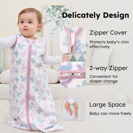 FIEMOL Baby Sleep Sack 0-6 months, 100% Cotton Sleep Sack for Newborn, Wearable Blanket Baby, 0.5 Tog Lightweight Double Zipper Sleeping Bag Butterfly 1 Pack