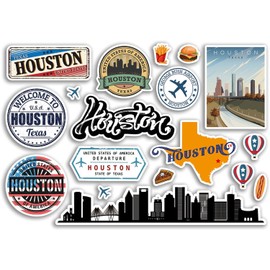 Houston Texas Sticker Set, A5 Blatt, Vinyl Aufkleber für Gepäck oder Laptop, USA 79157