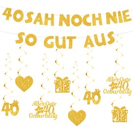 40th Birthday Decoration Garland Women Man - Gold 40th Birthday Decoration Glitter Banner and Hanging Swirls Funny Birthday Garland for 40th Birthday Party Decoration