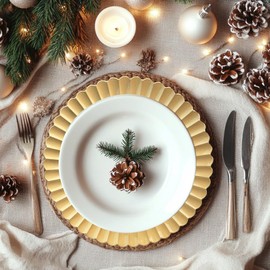 UOEKCS Gold Charger Plates, 13 Inch Plastic Round Dinner Charger Plates for Wedding Party, Tabletop Decor. (Set of 6)