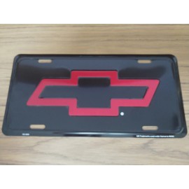 Vintage Chevy License Plate Red Bowtie Bow-Tie Embossed Auto Tag Metal Old Stock