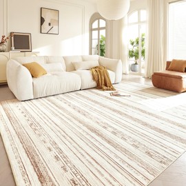 Boraya Boraya Area Rugs for Living Room: 9x12 Washable Boho Rug for Bedroom Large Neutral Bohemian Moroccan Farmhouse Geometric Dining Room Rugs Ultra Soft Floor Carpet Indoor for Home Office - Brown Beige