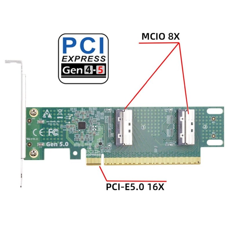 Xiwai 16x PCIE5.0 PCI-Express to Dual MCIO 8i SFF-TA-1016 VROC