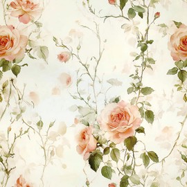 Livebor Floral Peel and Stick Wallpaper Boho Rose Flower Contact Paper 16.9in x196.8in Vintage Floral Wallpaper Peel and Stick Removable Self Adhesive Wall Paper for Bathroom Cabinets Decor Vinyl Roll