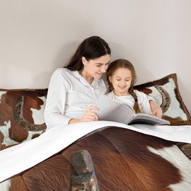 Rustic Horseshoe Comforter Set Queen Size Brown Animals Cowhide Bedding Set 3pcs Western Cowboy Style Quilt Set 3pcs for Kids Boys Men Bedroom Decor Retro Wooden Duvet Insert,2 Pillowcases