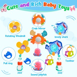 HappyKidsClub Pram Toy, Pram Chain Girls Boys, Baby Toy 0-18 Months, Newborn Baby Gift (Ocean)
