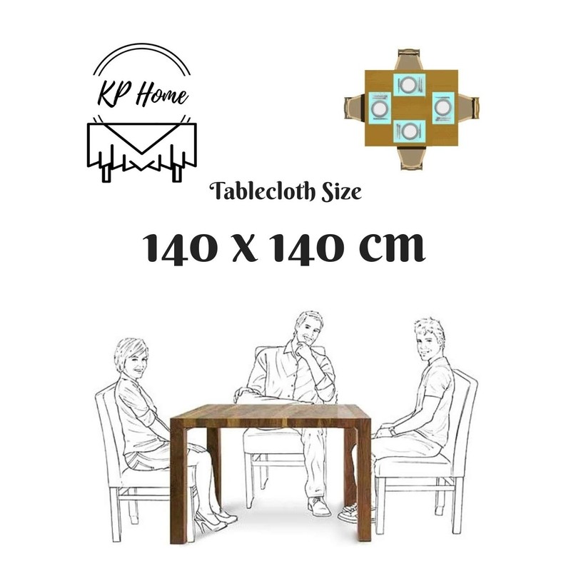 KP HOME Wipe Clean Tablecloth Grey And Teal Leaves Pattern