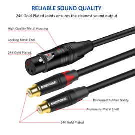 DREMAKE Dual RCA Female to XLR Female Audio Unbalanced Cable 10FT, Female XLR 3-Pin to Double RCA Female Plug Y Splitter Patch Cord, XLR to RCA Stereo Microphone Cord, XLR to 2RCA Breakout Cable - 1M