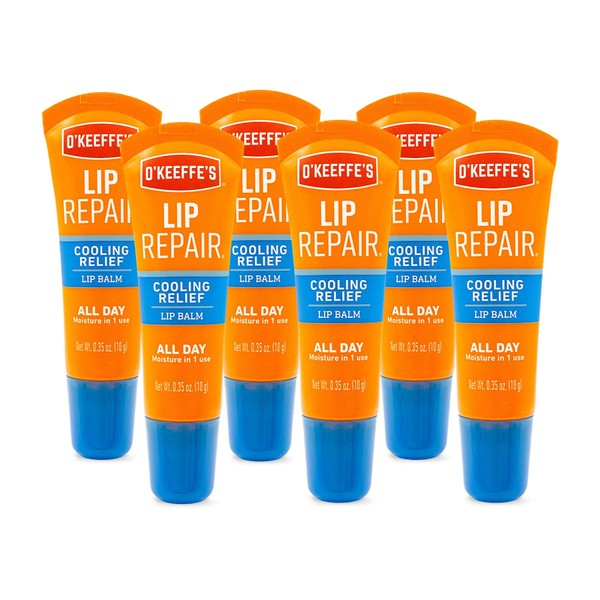 O'Keeffe's Cooling Relief Lip Repair Lip Balm for Dry, Cracked Lips, .35 Ounce Tube, (Pack of 6)