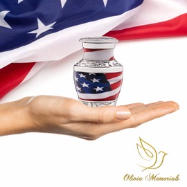 Small Urns for Human Ashes Adult Male or Female - Set of 4 American Flag Decorative Mini Urns for Veteran or Patriotic - Cremation Keepsakes with Velvet Box - Memorial Police Army Urn and Ash Storage