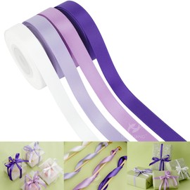 HUIHUANG Purple Satin Ribbon 1/2 inch x 4 Rolls White/Dark Purple/Lilac/Lavender Ribbon for Gift Wrapping DIY Crafts Hair Decor Flower Bouquets Wedding Decor- Total 40 Yards