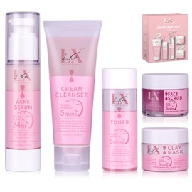 LXSKN Skin Care Sets - 5-Step Skin Care Set with Facial Cleanser, Face Scrub, Toner, Facial Toner and Acne Serum for Teenagers and Adults