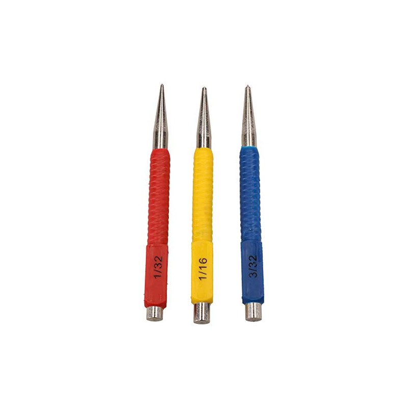 3pc Centre Punch Metal Nail Brads Dot Marking Set Colour
