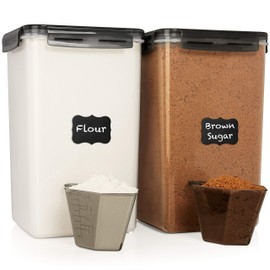 WHITE FEATHER SUPPLIES 2 PC [6.5L / 220 Oz] Large Flour Sugar Storage Containers - Leak Proof, BPA Free, Clear Plastic Food Storage Containers with Lids Airtight - Bulk Storage for Kitchen and Pantry