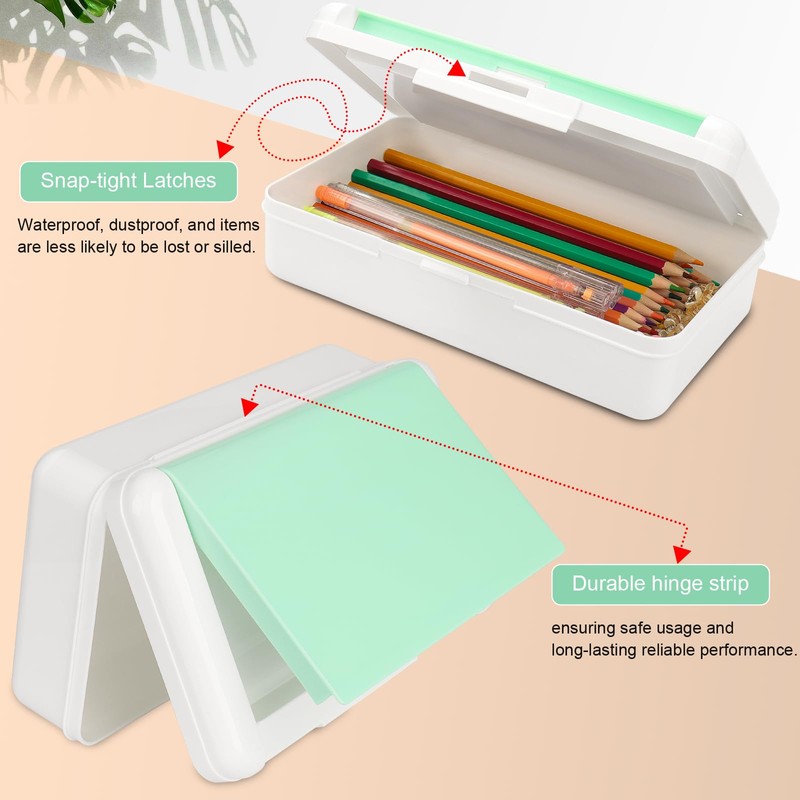 SFLHHDM Pencil Box, Double Layer Large Capacity, White Green, 1pcs