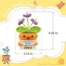 Viaosanza Positive Small Crochet Potted Plant Room Table Decoration No Watering Pruning Maintenance Purple Flower Plant Emotional Card No Matter What Season As Strong As You are