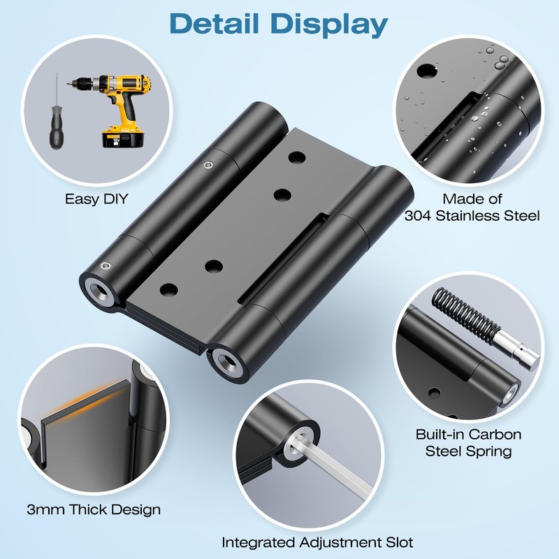 Ranbo 3 Inch Heavy-Duty 304 Stainless Steel Double Spring Hinge,