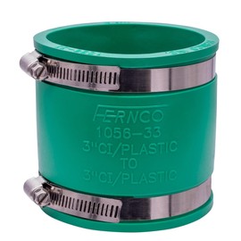 Fernco 1056-33 3-in. Flexible PVC Pipe Coupling for Cast Iron and Plastic Plumbing Connections in Green